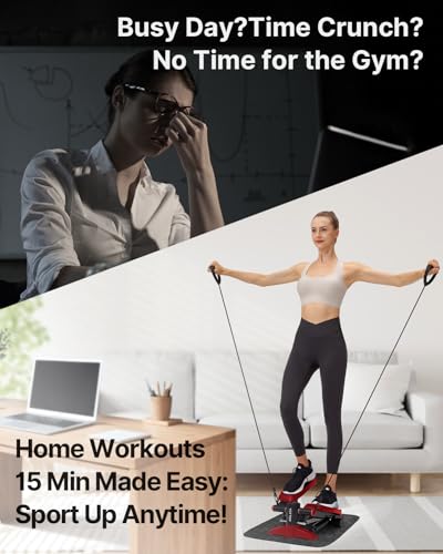 Mini Stepper with Resistance Bands and LCD Monitor for Fitness and Exercise
