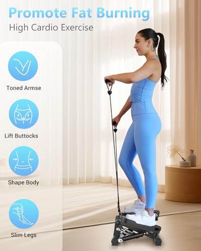 Home Exercise Mini Stepper with Resistance Bands & LCD Monitor (300LBS)