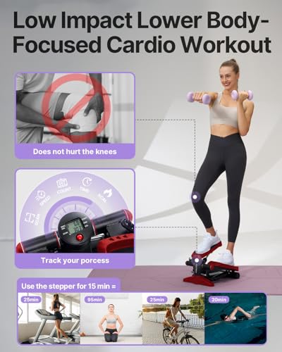 Mini Stepper with Resistance Bands and LCD Monitor for Fitness and Exercise