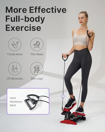Mini Stepper with Resistance Bands and LCD Monitor for Fitness and Exercise